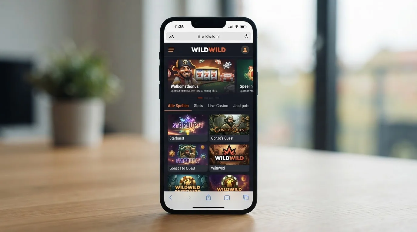 WildWild Nederlandse mobiele website met herkenbare casinonavigatie op een smartphoneweergave